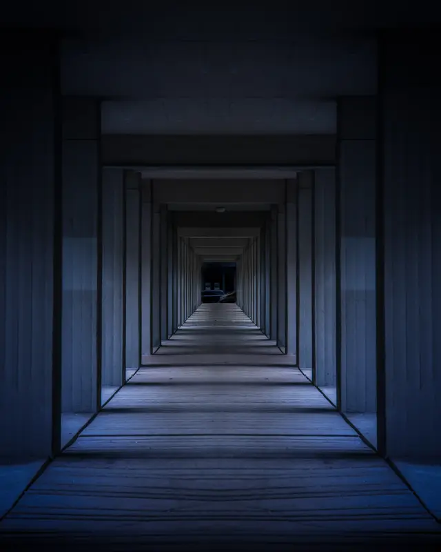 коридор, абстракция, здания, город, квадраты, темные, синие